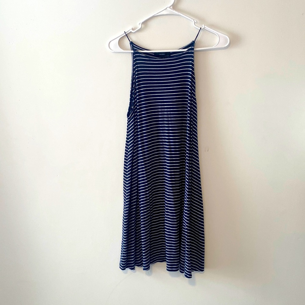 Blue dress with white stripes
